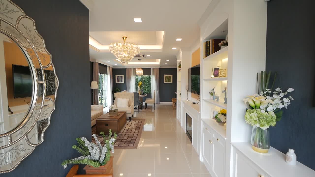 idea de decoración de hogar de planta abierta de lujo y elegancia