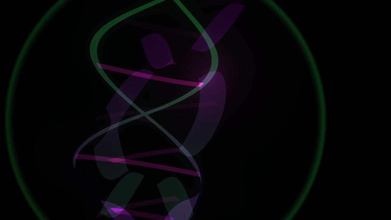 Geanimeerde DNA dubbele helix structuur roterend op zwarte achtergrond