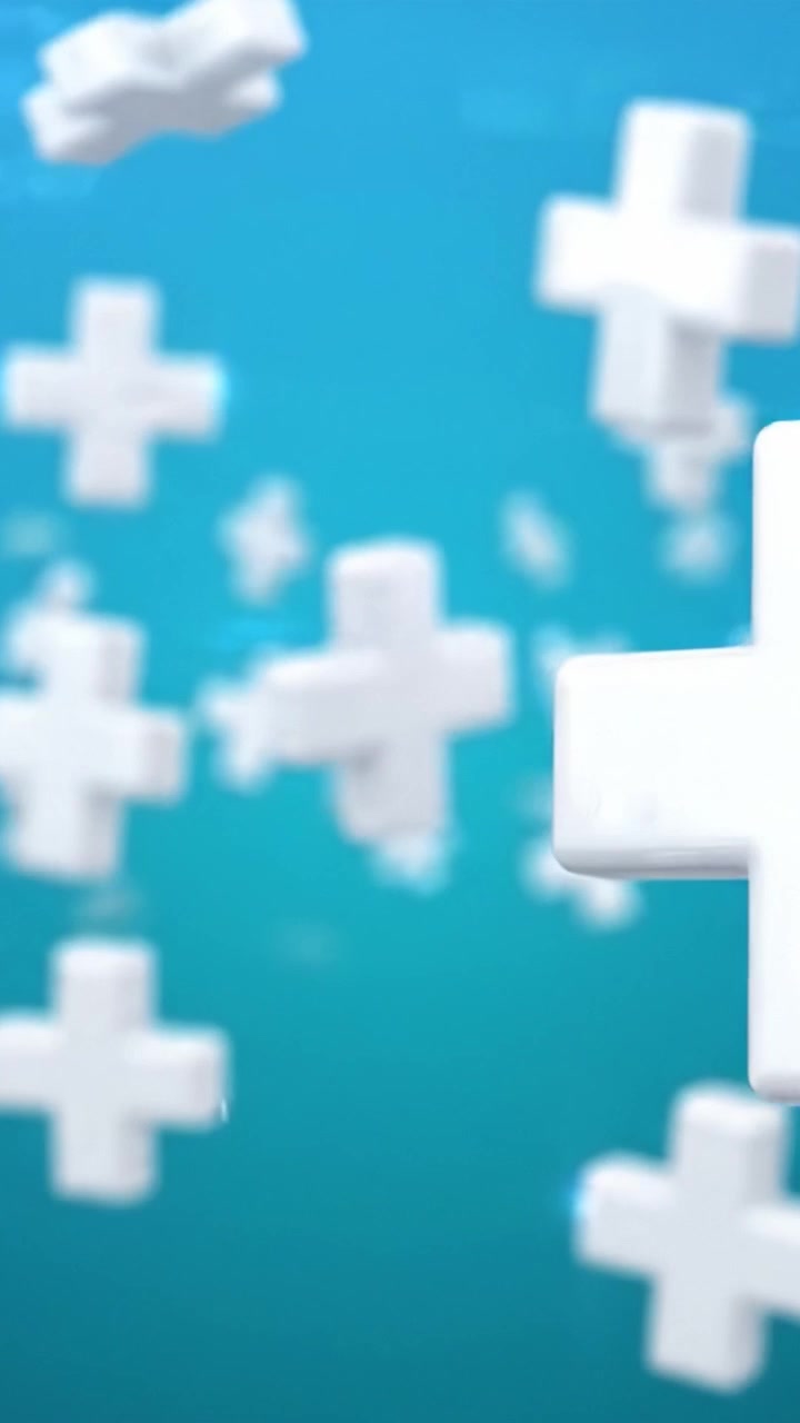 Floating Plus Symbols Over a Vibrant Blue Background: A Visual Representation of Positive Growth, Addition, and Connectivity in a Digital Environment