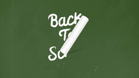 Animation of back to school text over school items icons on board