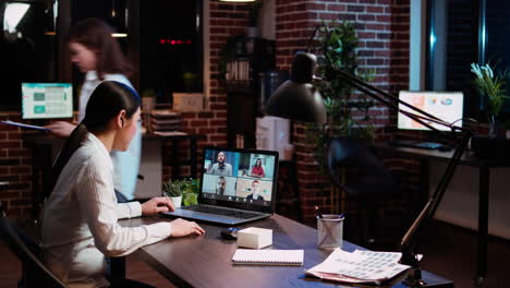 worker participating in corporate remote videoconference telework call