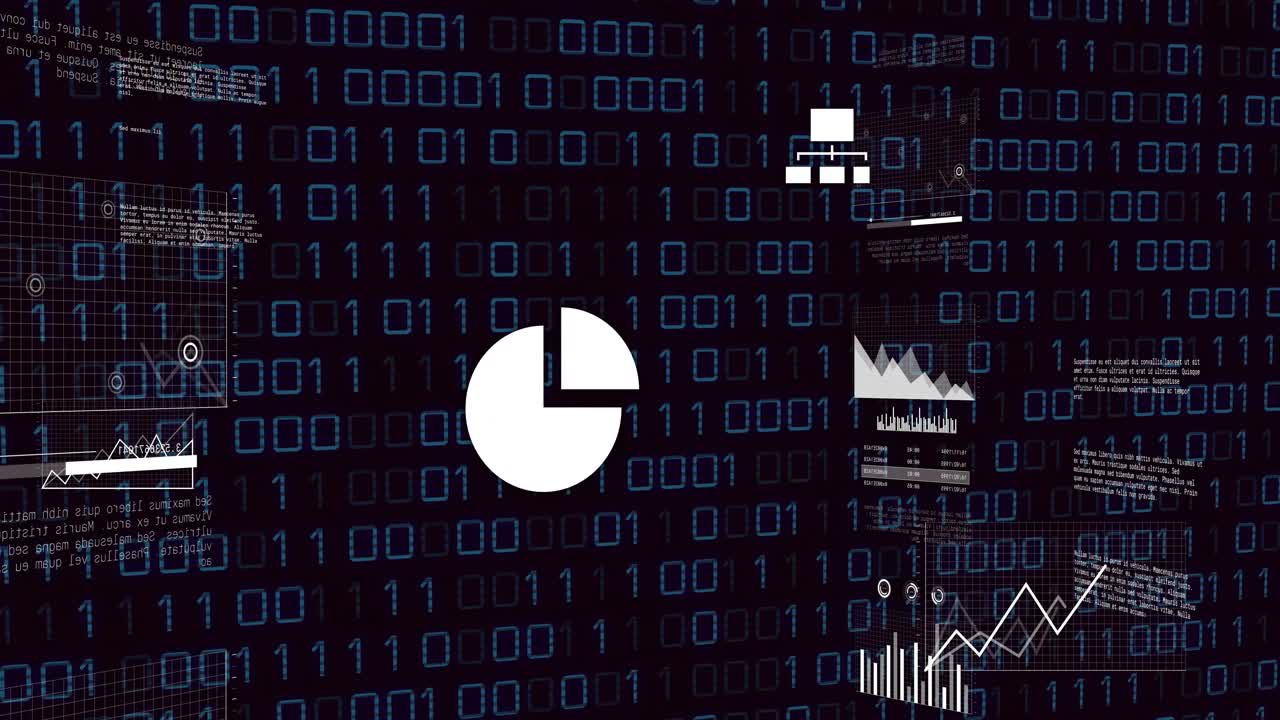 Matrisen starter, laptopikon vises, og diagrammer flettes inn i dashbordet for så å tones ut.