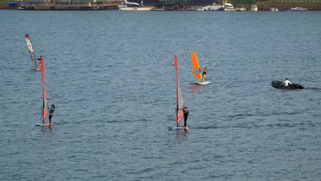 Han-river-windsurfing-club-near-Ttukseom-Hangang-Park,-Jamsil,-Seoul,-South-Korea