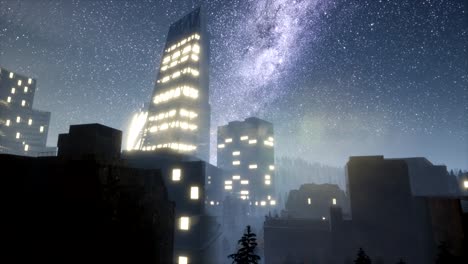 city-skyscrapes-at-night-with-Milky-Way-stars