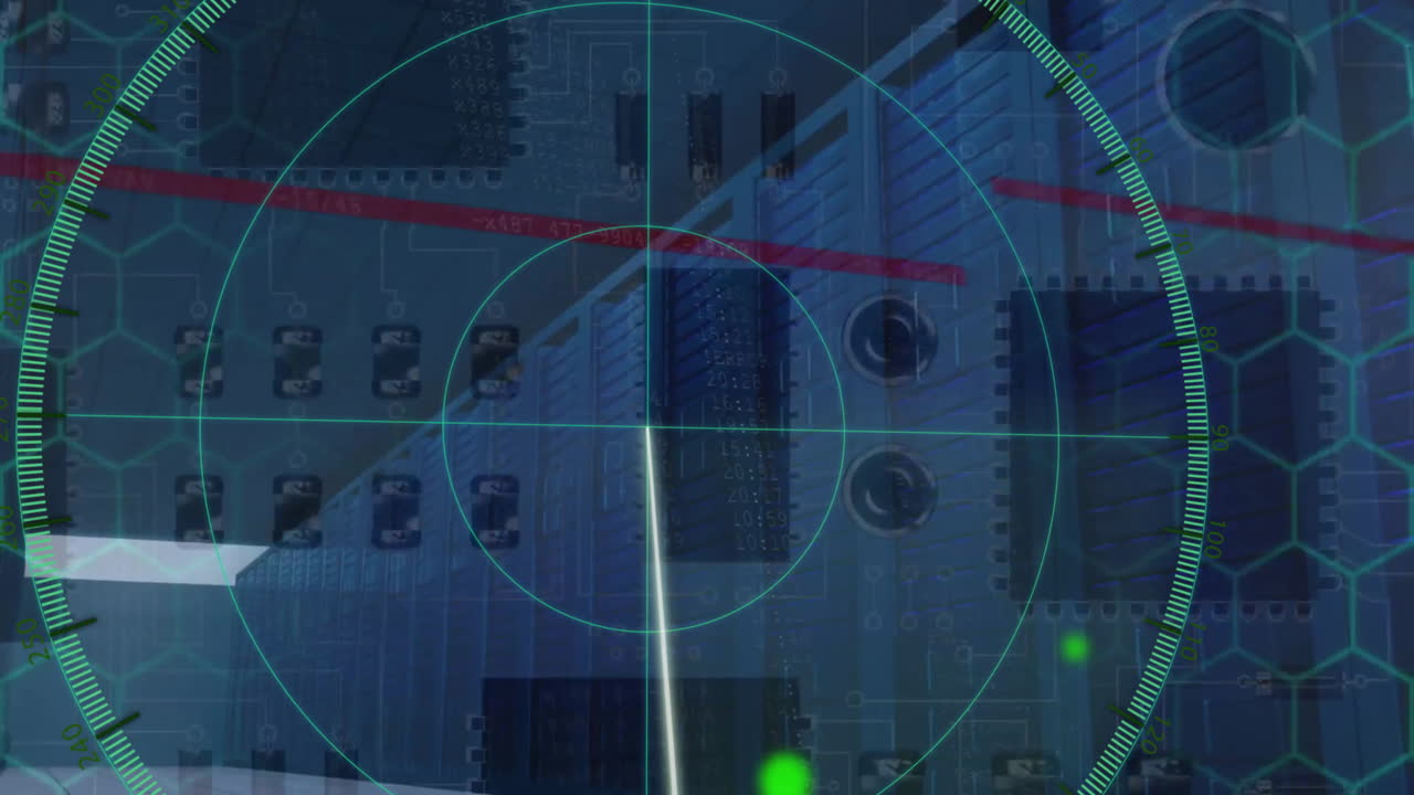 animación del escaneo del alcance y el procesamiento de datos a través de servidores informáticos