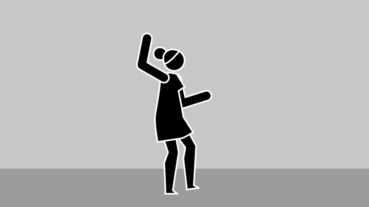 figura de palo de dibujos animados personaje femenino animado de bucle de salto feliz aislado con luma matte