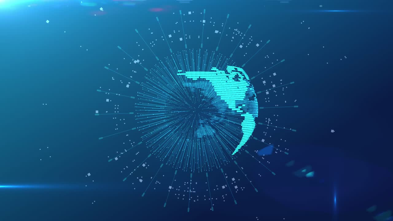 Blue neon tech globe meta system