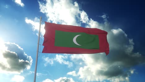 flag of maldives waving at wind against beautiful blue sky