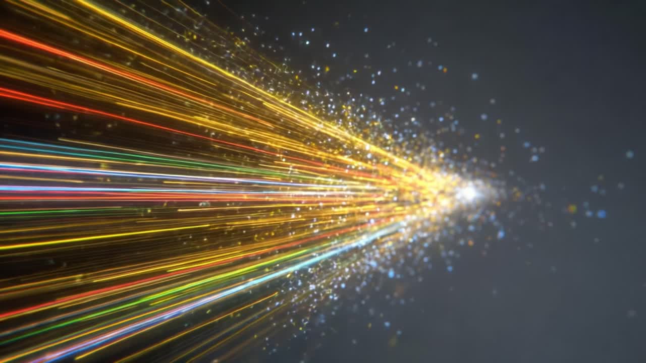 Vibrant Light Trails Capture the Dynamic Energy of Colorful Particles and Light Emitting in a Stunning Burst of Motion and Radiance in a Dark Backdrop