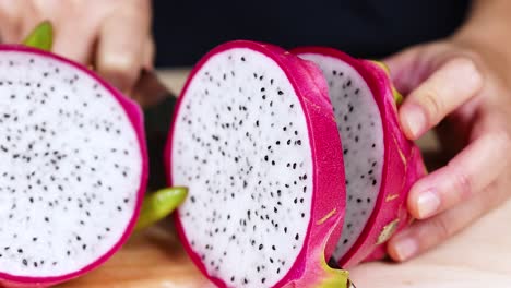 cutting dragon fruit into slices with precision