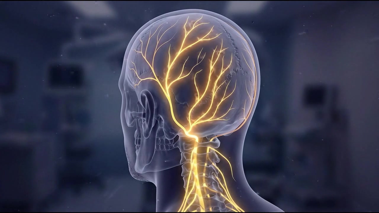 Animazione medica del sistema nervoso umano e del midollo spinale