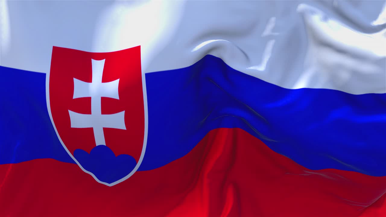 132 slovakia flag waving in wind slow motion animation 4k realistic fabric texture flag smooth