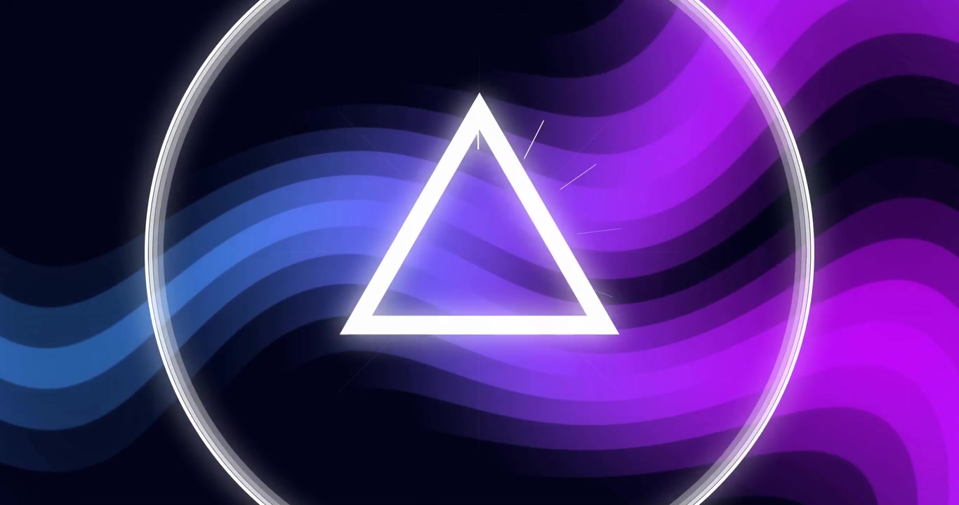 Vertical video: Center tri filling, pulsing while blue or purple waves passing ring, sparking for te