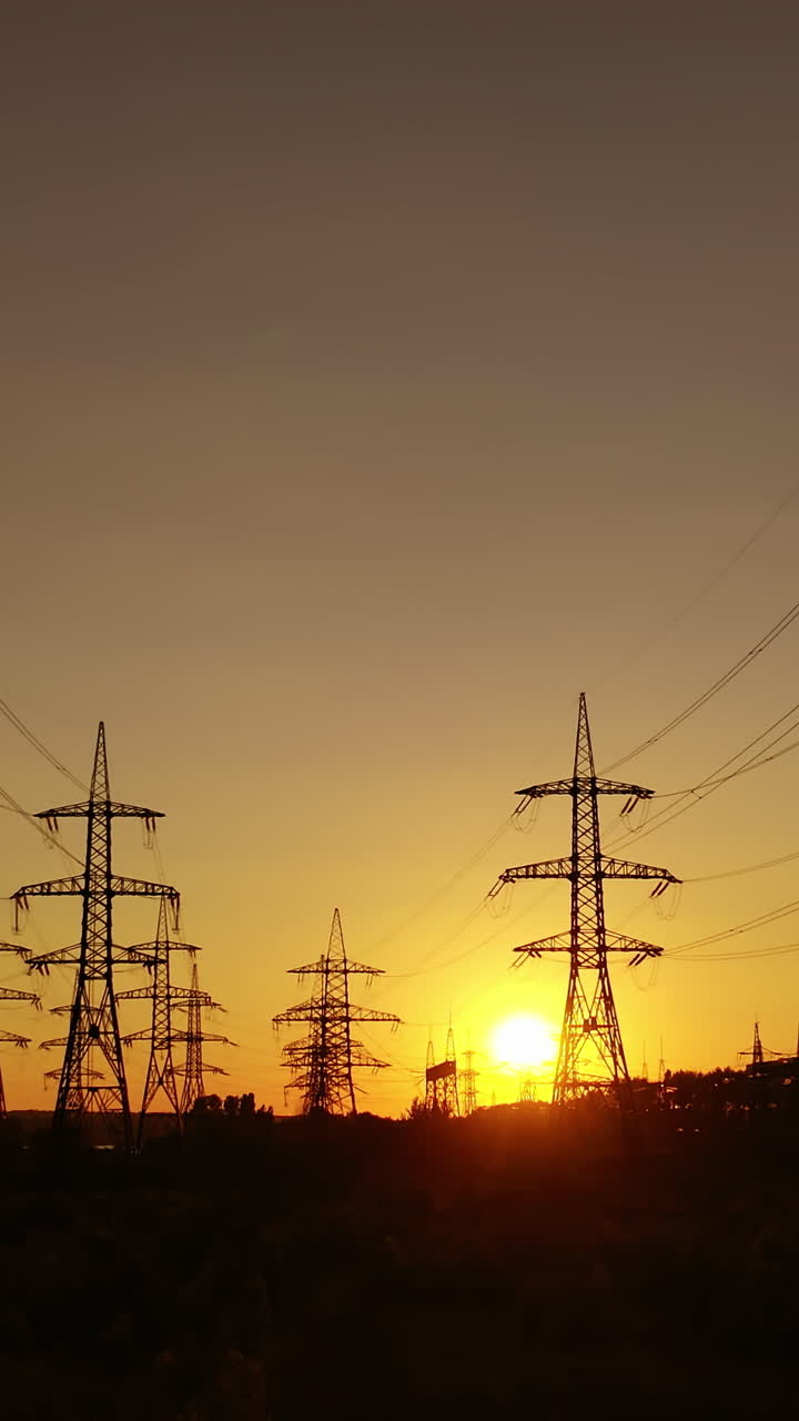 High voltage tower. High voltage electric tower line. Vertical video