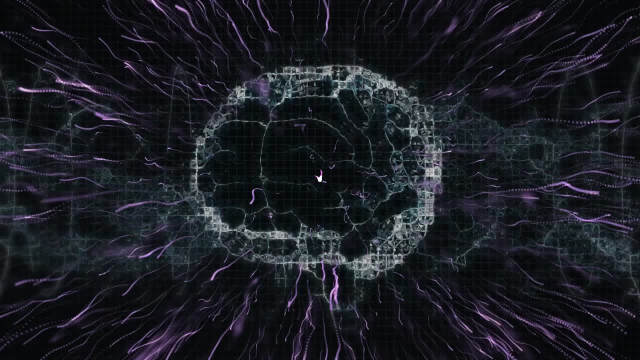 Animation of brain rotating with pink firework exploding on black background