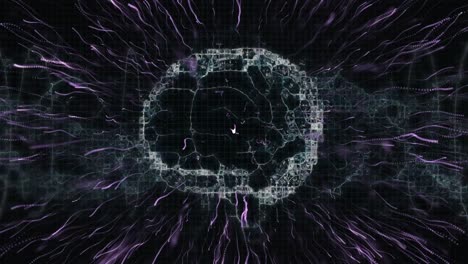 Animación-Del-Cerebro-Girando-Con-Fuegos-Artificiales-Rosas-Explotando-Sobre-Fondo-Negro