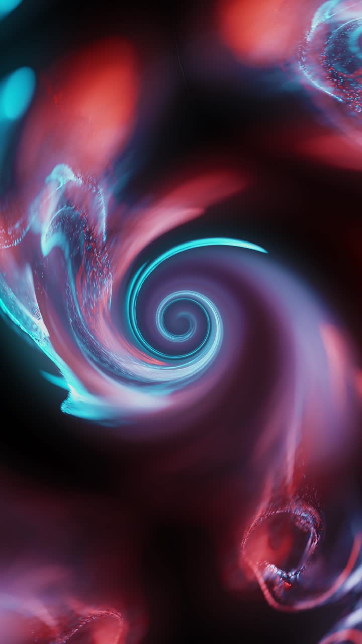 Vertical seamless loop animation of a cyan and red hypnotic spiral, for dynamic tech or sci-fi stories