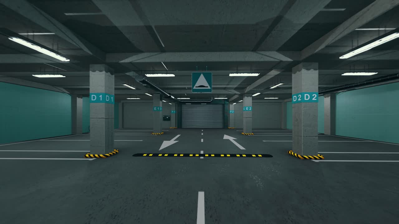 подземная парковка без автомобилей. современная подземная стоянка. крытая полная современная парковka. подземная гаражная сцена