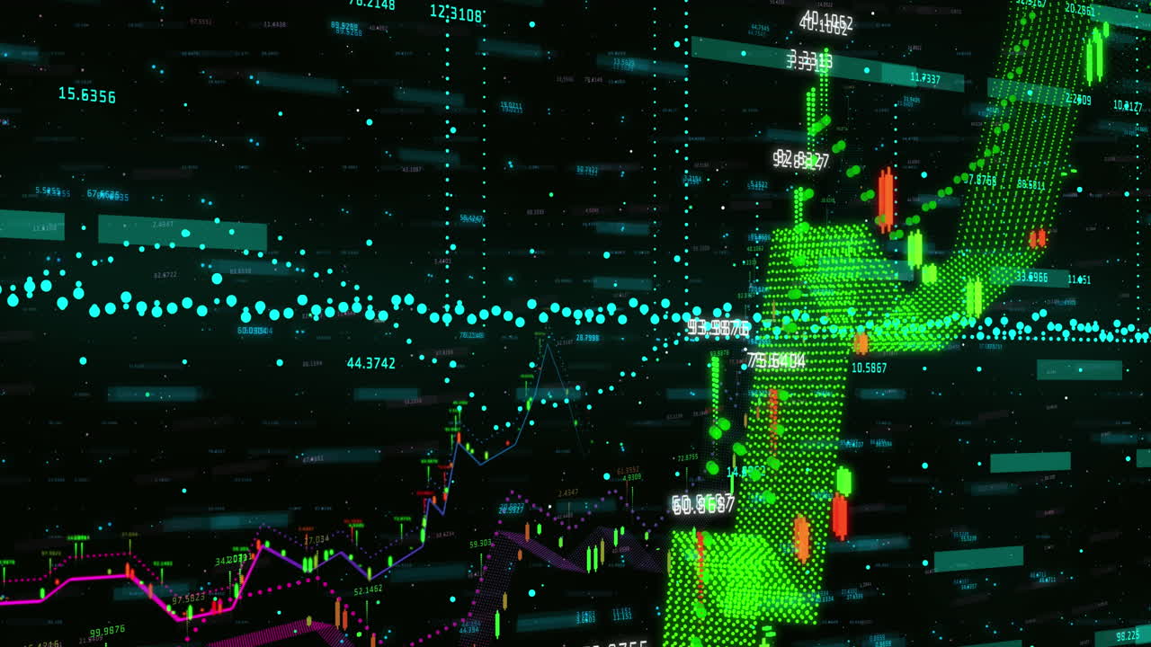 animación del procesamiento de datos financieros sobre el mapa del mundo