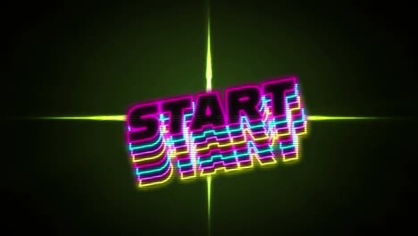 Animation-of-start-text-over-green-lights-on-black-background