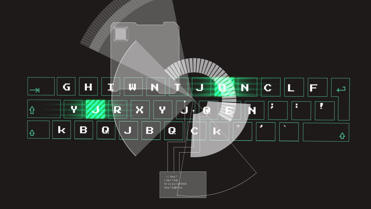Animation of data processing over round scanner against black background