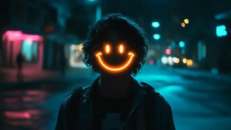 retrato de rostro sonriente en neón