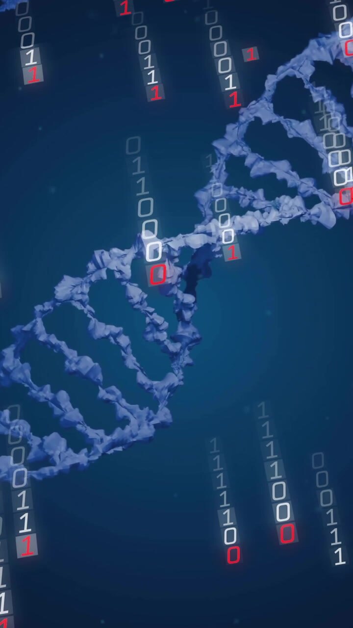 Animation of dna strands and binary coding data processing
