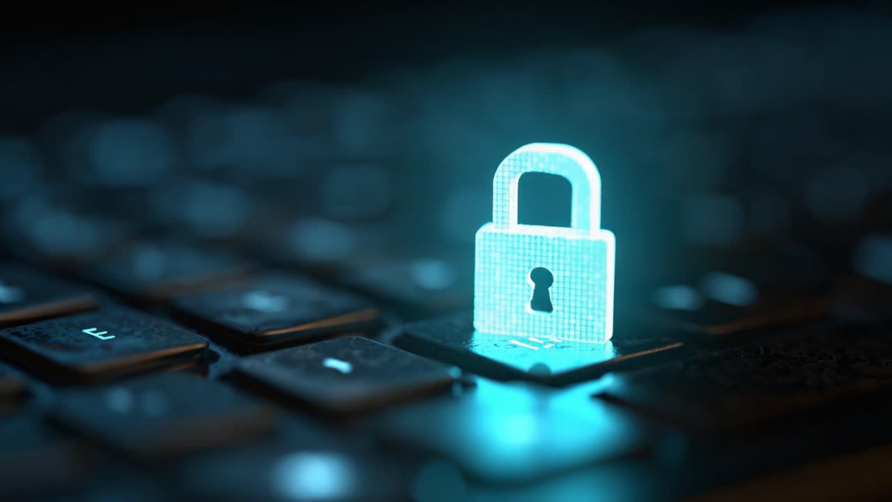 Sicurezza digitale e protezione informatica: un lucchetto virtuale che appare su una tastiera, a simboleggiare la privacy dei dati e le moderne tecnologie di crittografia nell'era digitale