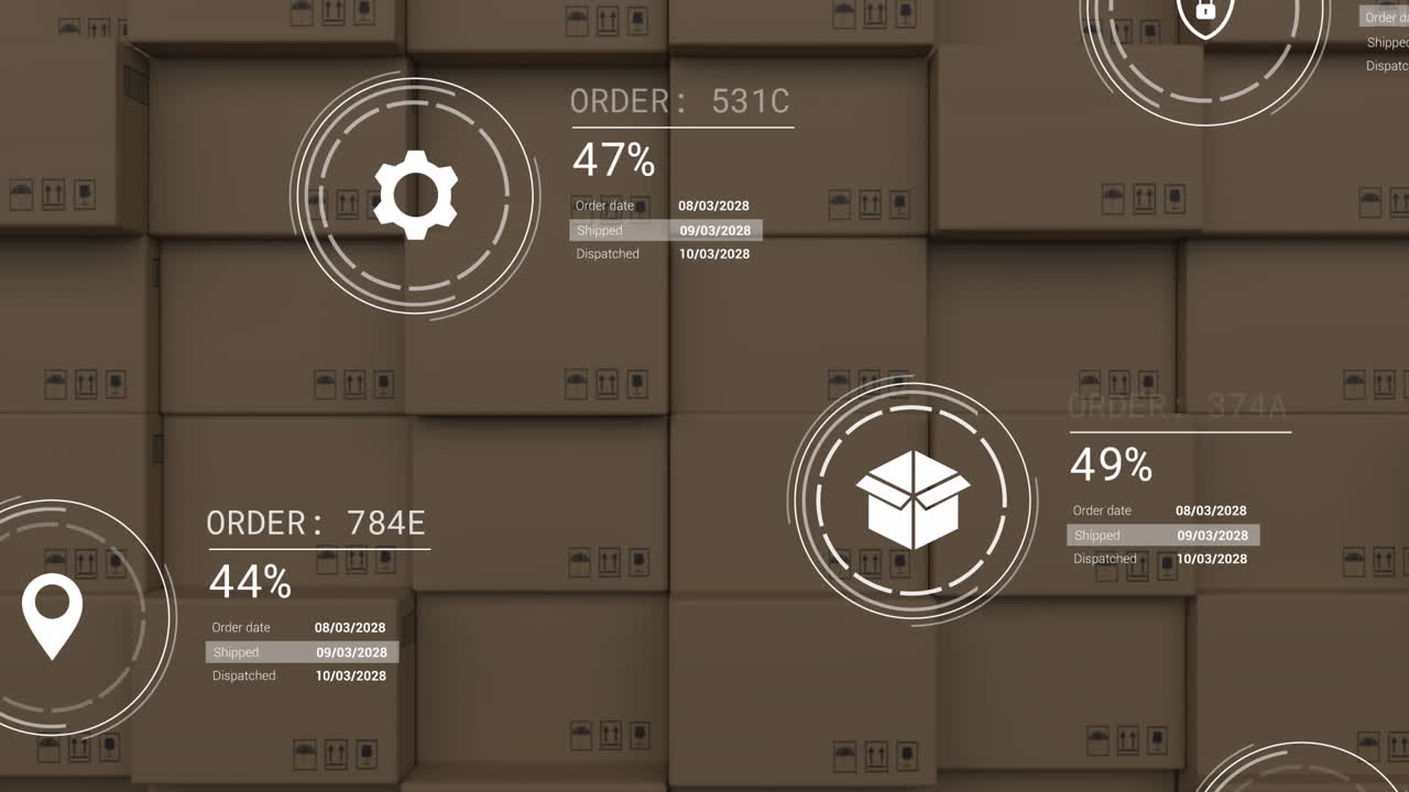animación de iconos con procesamiento de datos sobre cajas