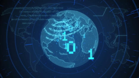 animation of data processing and globe over world map