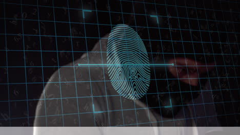 digital interface online security biometric fingerprint over male hacker