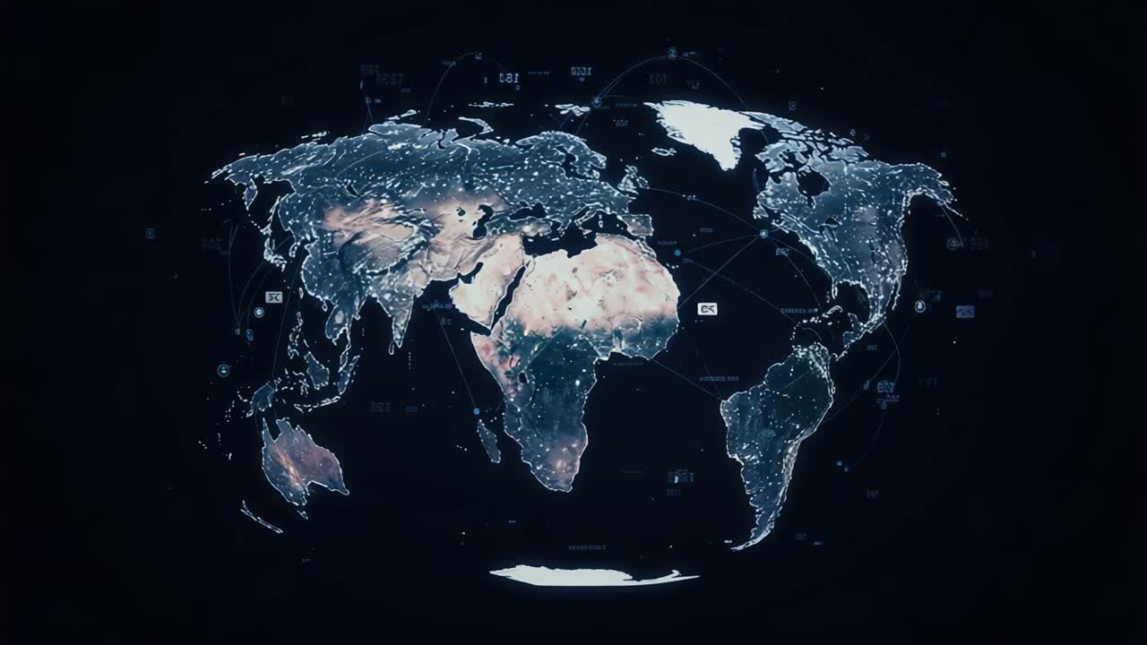 A Stunning Visual Representation of a Global Map Highlighting Continents and Connections with a Modern Design, Ideal for Understanding Geographical Layouts and Interconnectivity