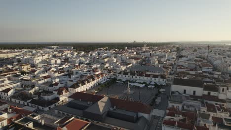 aerial ascending shot over marques of pombal square in vila real de santo antonio, algarve