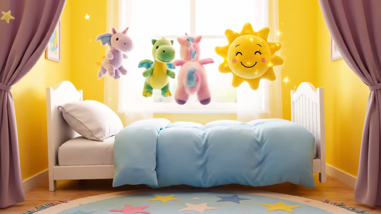 Whimsical Bedroom Scene with Plush Toys