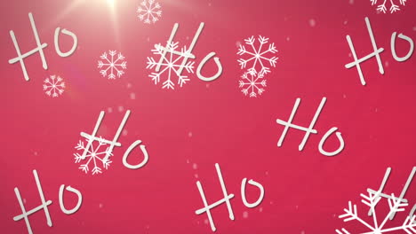 Animación-De-Copos-De-Nieve-Navideños-Cayendo-Sobre-Texto-Ho-Ho-Ho-Sobre-Fondo-Rojo