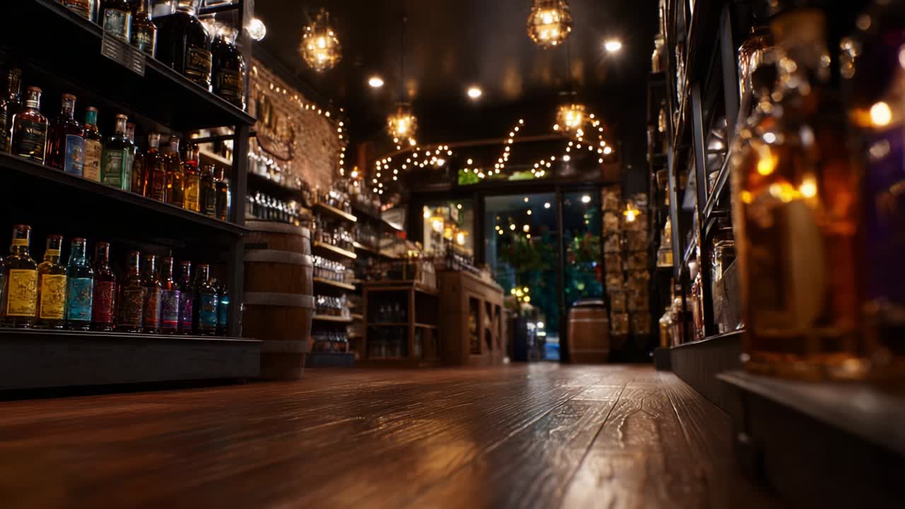 Liquor Store Interior with Bottle Displays
