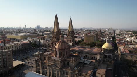 guadalajara aerial close up reveal and orbit of catedral de guadalajara mexico