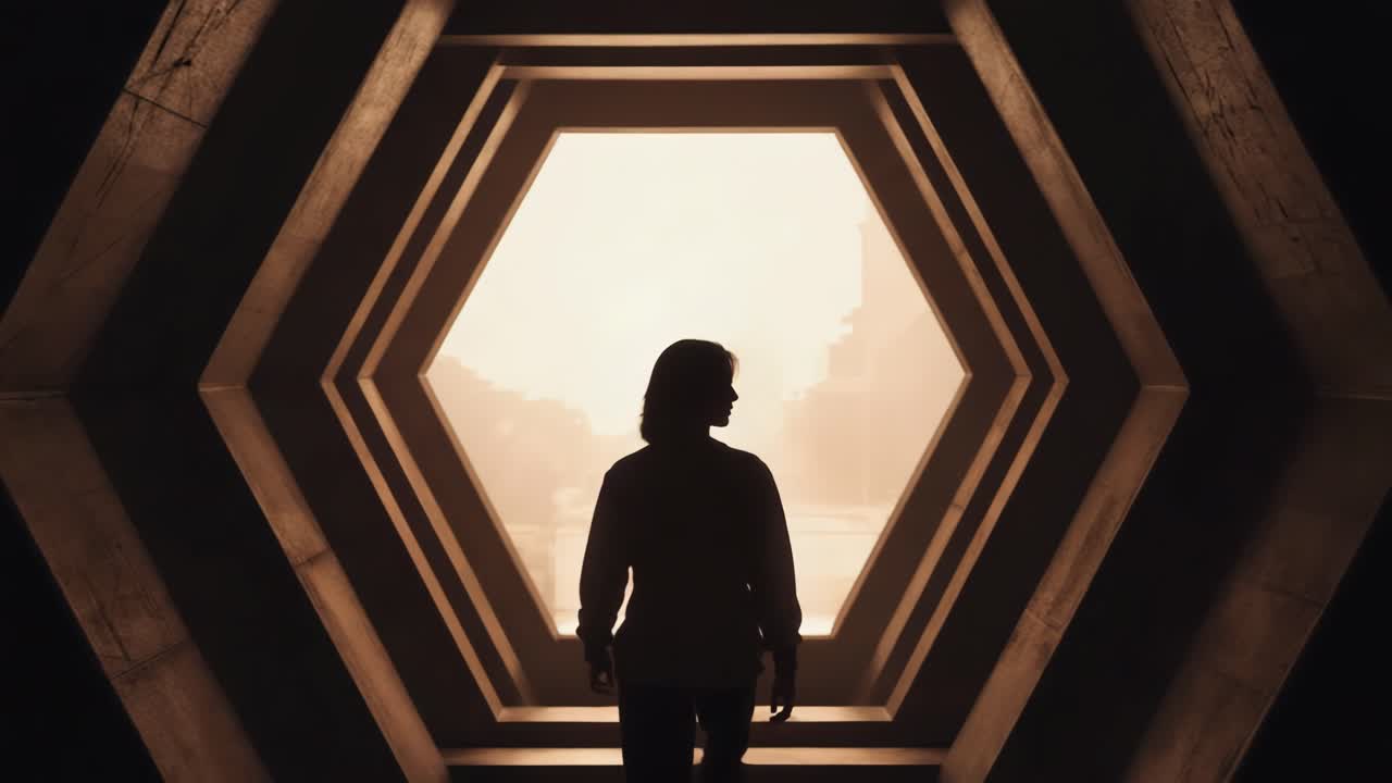 Silhouette in a Hexagonal Light Tunnel