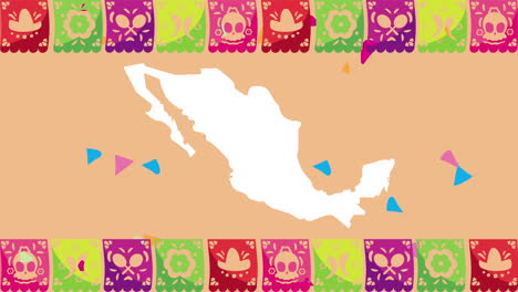 mexican celebration with garlands paper and map