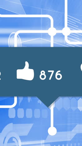 animación de la burbuja de habla con iconos de redes sociales sobre la red de conexión sobre fondo azul
