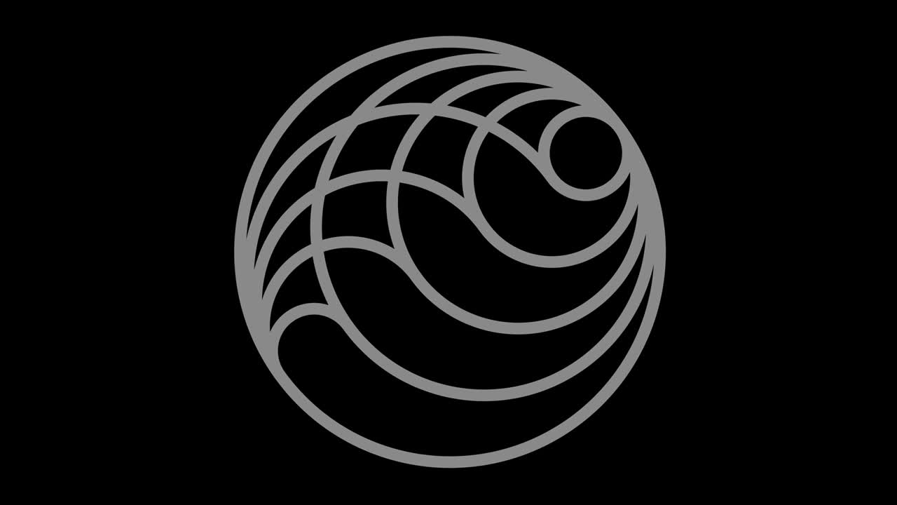 Oggetto grafico in bianco e nero con effetto stroboscopico e ipnotico, che ruota in senso orario diminuendo le dimensioni da schermo intero fino a scomparire al centro, in formato video 16:9