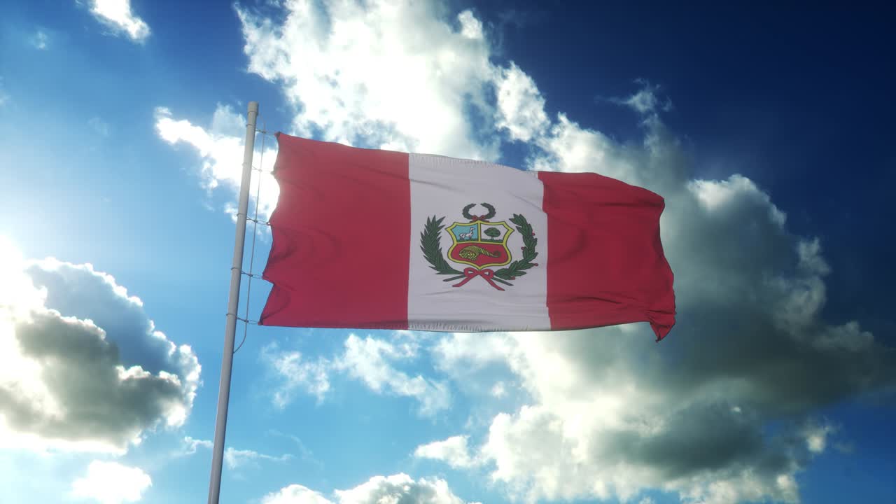 bandera de perú ondeando en el viento contra el hermoso cielo azul