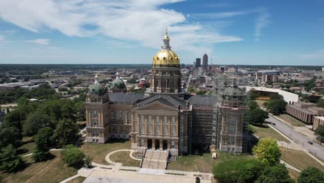 aerial drone showcase of iowa state capitol, des moines, iowa