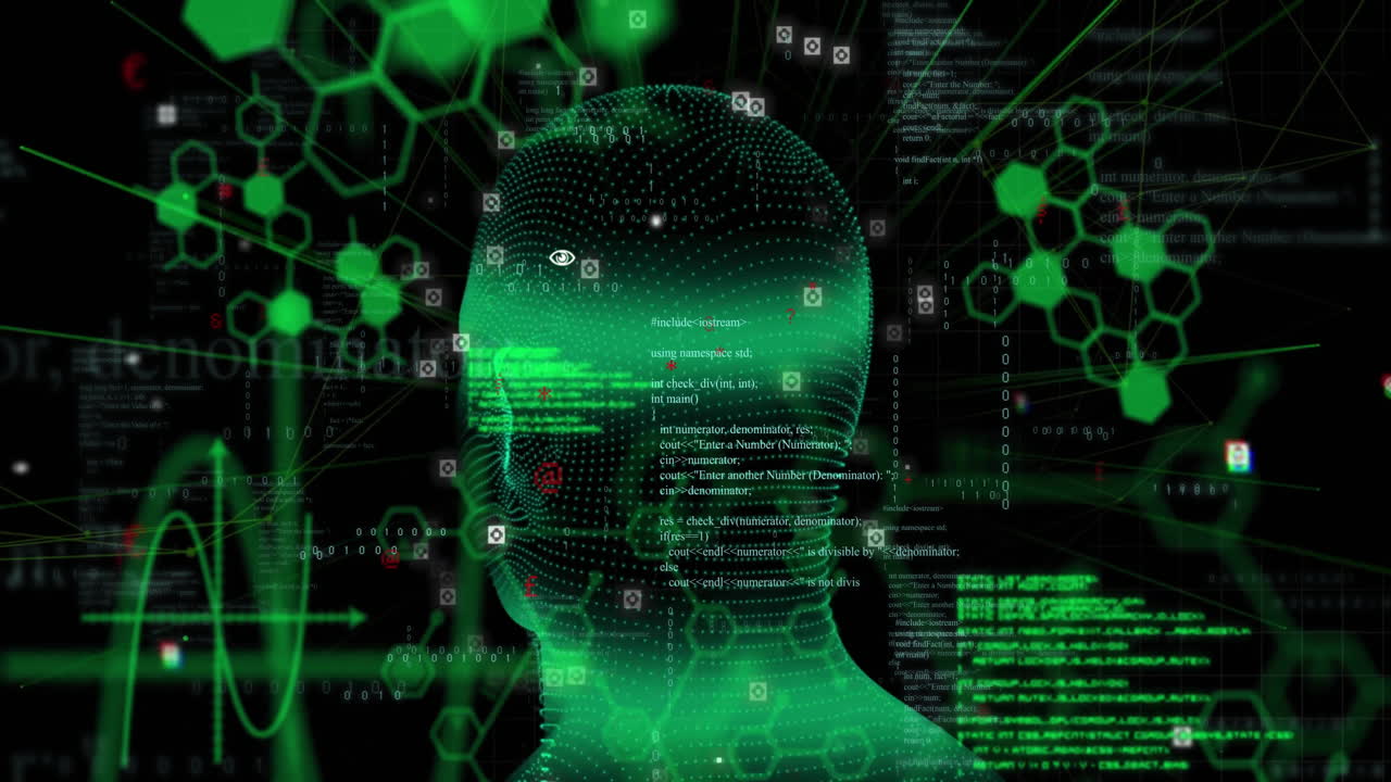 animación del procesamiento de datos digitales sobre la cabeza humana