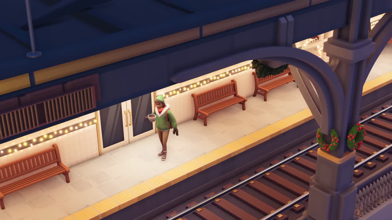 Train station decorated for Christmas