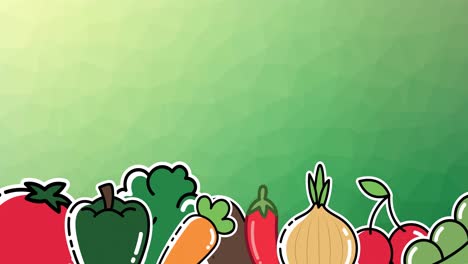 animation of multiple vegetables icons on green background