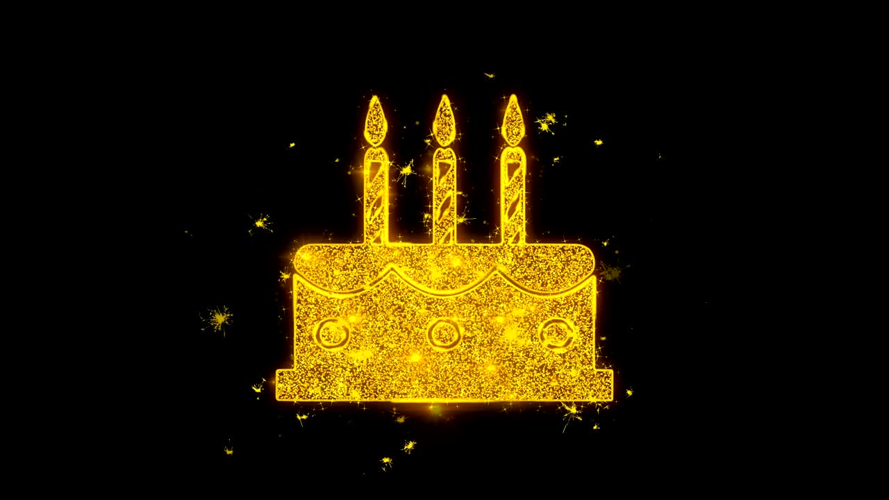 el icono del pastel de cumpleaños hace chispas en el fondo negro.