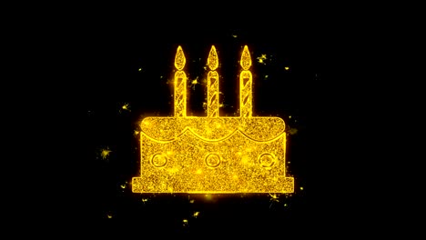 birthday cake icon sparks particles on black background.