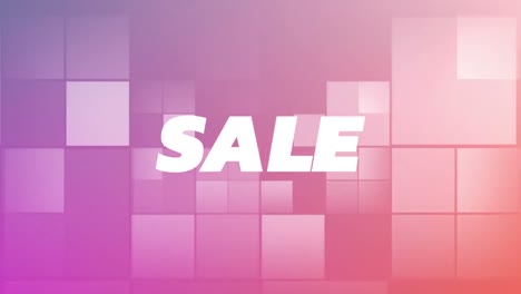 animation of sale text over shapes on purple background