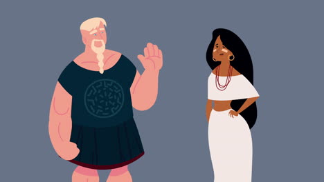personajes de pareja vikinga e indígena